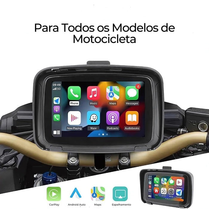 Multimídia com CarPlay para Moto TelaPro 5" + Câmera de Ré e Frontal -Lima Film